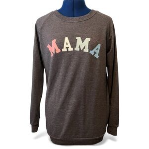 Gray 'MAMA' Crew Neck Sweatshirt in Raglan Style Cotton Blend | Size S Small
